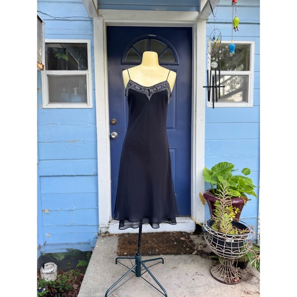 Y2K Black Dress Beaded Cocktail Party Evening Sleeveless Dress size m - Picture 1 of 7